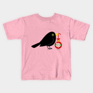 Cute Blackbird With A Christmas Ball Kids T-Shirt